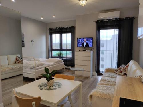 Televízia a/alebo spoločenská miestnosť v ubytovaní Sweet Apartment vis-a-vis Medicover and Paley Institute