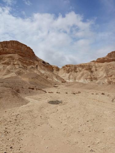 a view of a desert with a mountain in the background at הבית החום בערבה in Sappir
