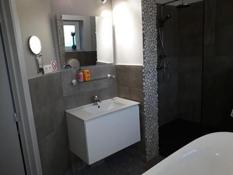 a bathroom with a white sink and a shower at Villa Marco 176 in Cerexhe-Heuseux