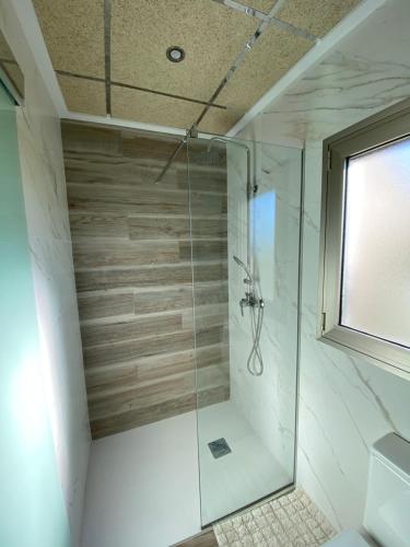 a bathroom with a shower with a glass door at CASA SUITE JTG in Alicante