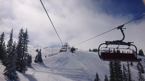 a ski lift going down a snow covered slope at Vučko Apartman U532 in Jahorina