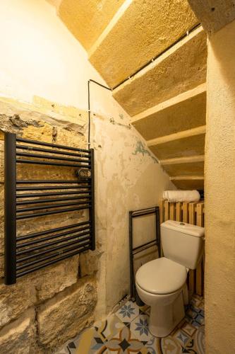 une salle de bain avec des toilettes blanches dans une chambre dans l'établissement Agréable Maison plein centre, à Fourques