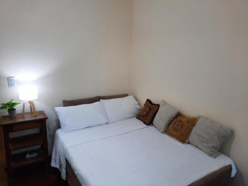 a bedroom with a bed with white sheets and pillows at Piazza Mendoza in Mendoza