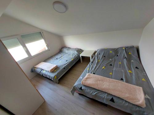 sypialnia z 2 łóżkami piętrowymi i zjeżdżalnią w obiekcie Vila Maza w mieście Smederevo