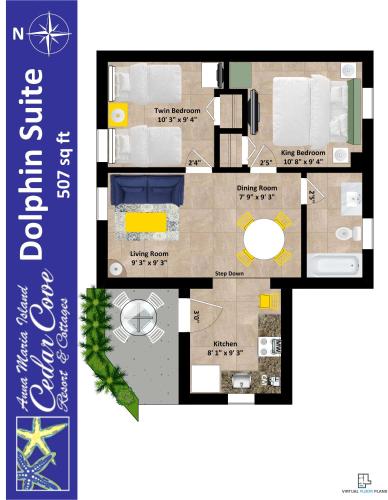 a floor plan of a villa with aominium at Cedar Cove Resort & Cottages in Holmes Beach