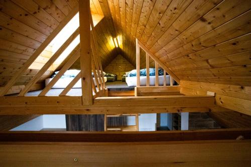 an overhead view of a loft in a log cabin at Statek U Kalinů in Nové Město na Moravě