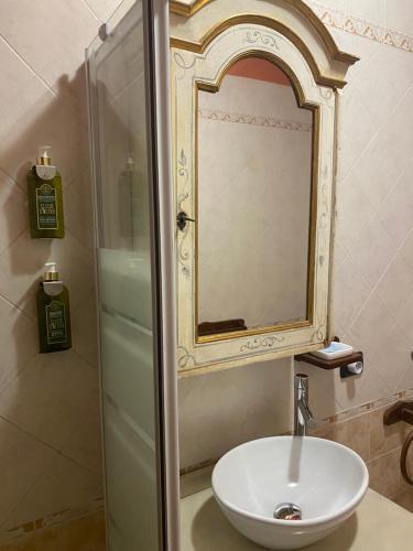 a bathroom with a sink and a shower with a mirror at Sotto il cielo di Toscana appartamenti in tenuta only adults no pet in Camaiore