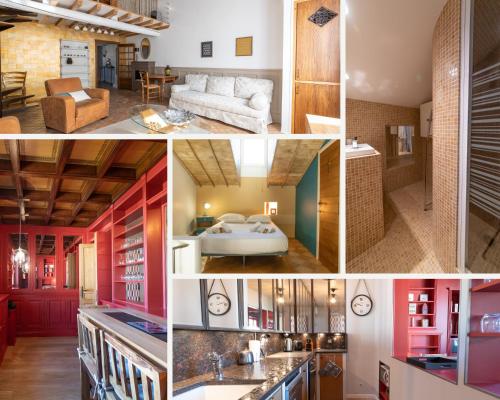 un collage de photos d'un salon dans l'établissement HYPERCENTRE 10 MIN DE LA GARE D'AVIGNON - Appartement charmant et lumineux, à Avignon