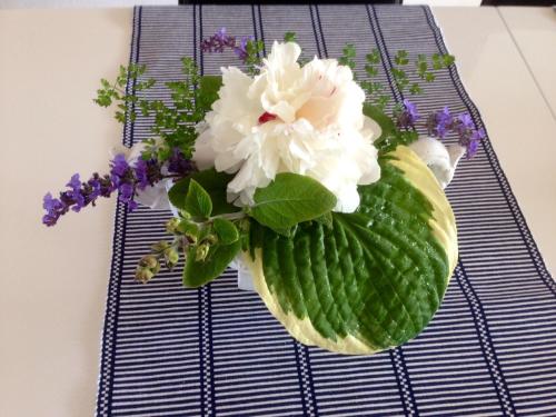 a vase filled with flowers on a rack at Aurora Bed & Breakfast in Simrishamn
