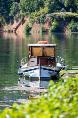 a small boat floating on a body of water at LA RESERVE ALBI Hôtel Restaurant in Albi
