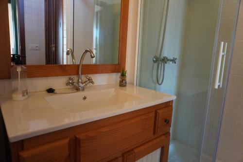 een badkamer met een wastafel en een douche bij Villa Valeria Moralillo 1 in Los Marines