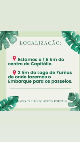 a sign with the name of the language of a plant at Paraíso Capitólio Suítes Pousada in Capitólio