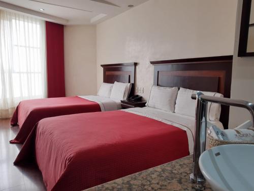 墨西哥城HOTEL MADEIRA的有两张床和一个水槽的酒店房间