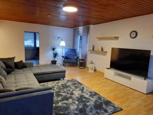 茨魏布呂肯的住宿－Ferienwohnung Elena，带沙发和平面电视的客厅