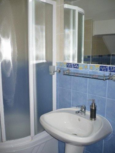 a bathroom with a sink and a shower at Suri Guesthouse in Braşov