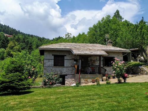 ein kleines Steinhaus inmitten eines Feldes in der Unterkunft Παραδοσιακή πέτρινη κατοικία στην Βλάχα Ελάτης in Vlácha