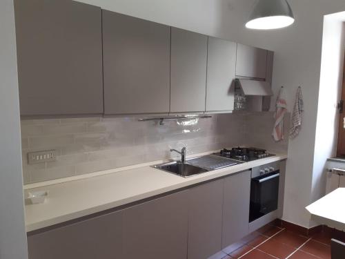 Kuchyň nebo kuchyňský kout v ubytování Oikos Apartment