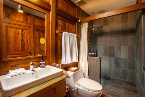 KintamaniにあるTira Vilagna Suites & Spaのバスルーム(洗面台、トイレ、シャワー付)