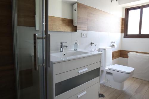 a bathroom with a sink and a toilet at EL MIRADOR DE LA TORRE in Constantina