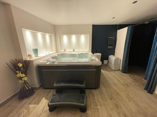 un bagno con una grande vasca e un lavandino di Le Clos Du Jardin a Beynost