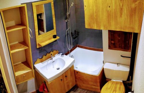 a bathroom with a sink and a tub and a toilet at Mon petit studio montagnard! in Les Adrets