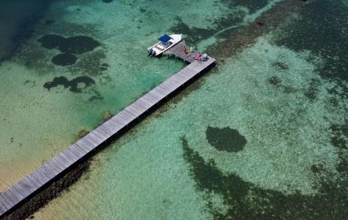 an aerial view of a dock in the water at EAST KEYS - East Lagoon Suites in Le François