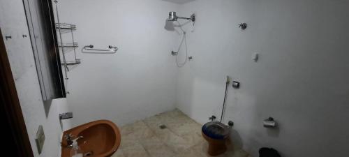 a bathroom with a sink and a toilet in it at Casa de Campo "Recanto Céu Azul" in Guararema