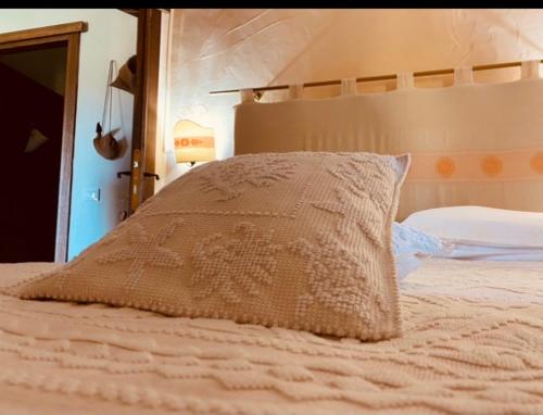 a bed with a pillow on top of it at Il Nuraghe del lago Coghinas in Oschiri