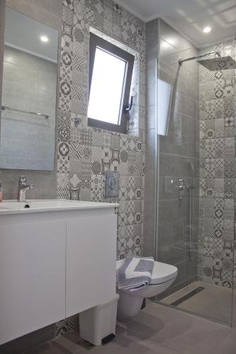 a bathroom with a toilet and a sink and a shower at Vaso Apartments in Platanias