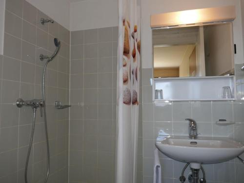 a bathroom with a shower and a sink at Apartment Rosablanche C65 by Interhome in Siviez