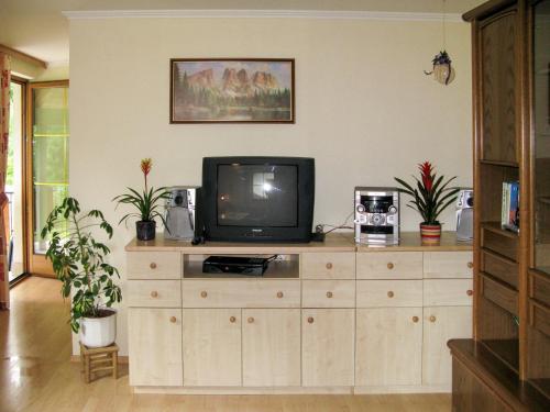 un televisor sentado en la parte superior de un tocador de madera en Holiday Home Reinbacher - GBM100 by Interhome, en Gröbming