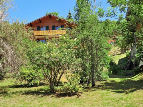 een huis op een heuvel met bomen ervoor bij Apartment Fer à Cheval - CHL410 by Interhome in Châtel