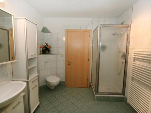 a bathroom with a shower and a toilet and a sink at Apartment Eberharter-1 by Interhome in Hart im Zillertal