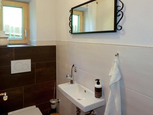 a bathroom with a sink and a mirror at Holiday Home Sonnheim by Interhome in Auffach