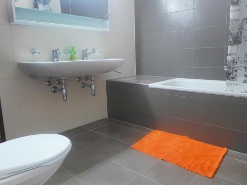 a bathroom with a sink and a toilet and a tub at Holiday Home Route de Coinsin by Interhome in Lussy-sur-Morges