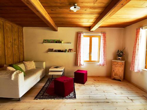 un soggiorno con divano e soffitto in legno di Apartment Egggraben by Interhome a Thorberg