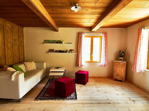 a living room with a couch and a wooden ceiling at Apartment Egggraben by Interhome in Thorberg