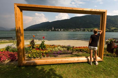 a person taking a picture of a mirror with flowers at APARTMENT WALD - im Skigebiet Gerlitzen & Ossiacher See in Bodensdorf