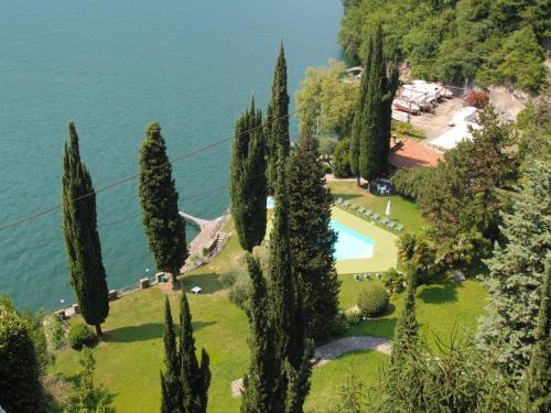 an aerial view of a park with cypress trees and a swimming pool at Apartment La Cava-8 by Interhome in Pognana Lario