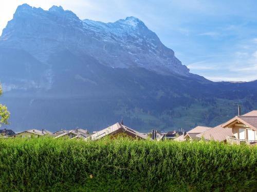 a mountain in the background of a town with houses at Apartment Chalet Albi by Interhome in Grindelwald