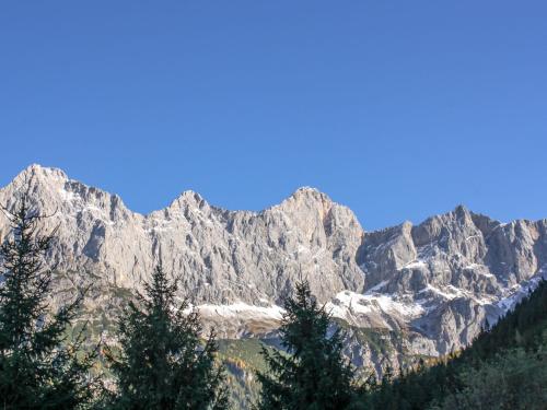 a mountain range with trees in front of it at Holiday Home Berghaus Weitblick by Interhome in Ramsau am Dachstein