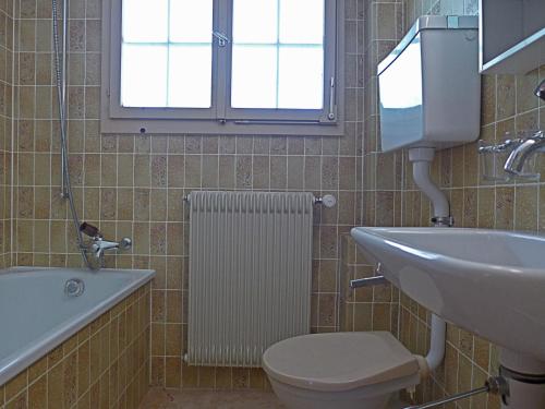 a bathroom with a toilet and a sink and a window at Apartment Plein Soleil by Interhome in Wengen
