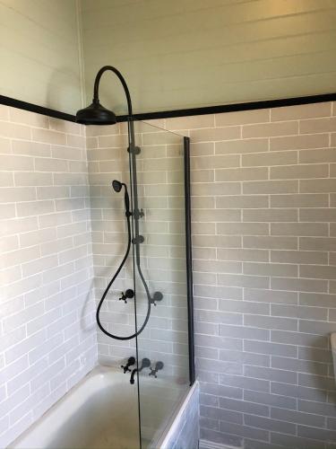 a shower in a bathroom with a tub at Deepwater Bank BnB in Deepwater