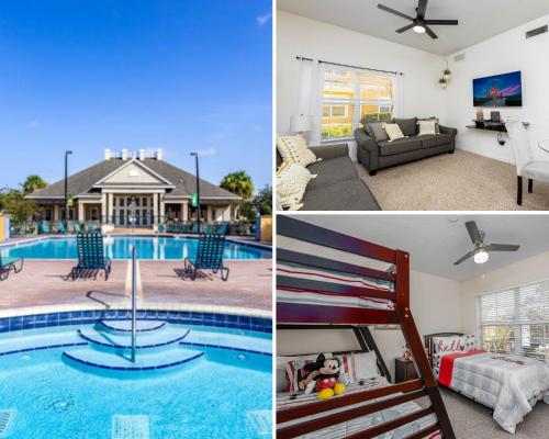a collage of photos of a house and a swimming pool at Disney Townhouse with Themed Room in Kissimmee