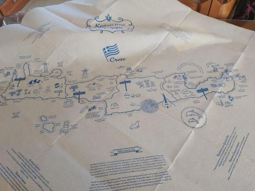 a piece of paper with drawings on it at Rena's house in Pachia Ammos