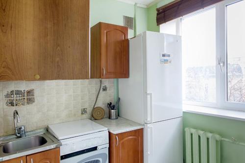 モスクワにあるCity Inn Apartments Belorusskayaのキッチン(白い冷蔵庫、シンク付)