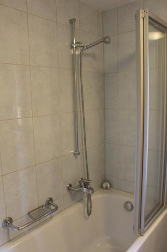a bathroom with a shower and a bath tub at Chalet Amos in Grimentz