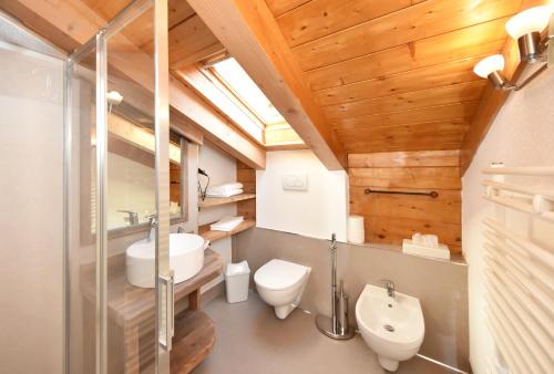 La salle de bains est pourvue de toilettes et d'un lavabo. dans l'établissement Lo Chalet delle Ville, à Varena