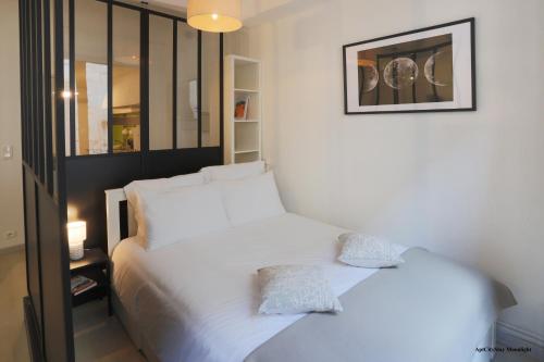 een slaapkamer met twee witte bedden en een foto aan de muur bij AptCityStay in Apt