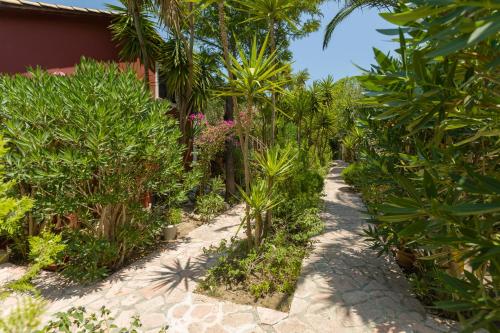 a path through a garden with trees and plants at Garden of Eden in Kalamaki